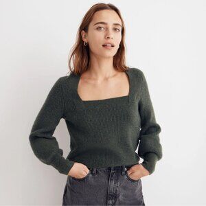 Madewell Melwood Square-Neck Pullover Sweater in Coziest Yarn in Heather Fatigue